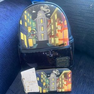 Loungefly Harry Potter Mini Backpack & wallet Diagon Alley Black Sequin Bag